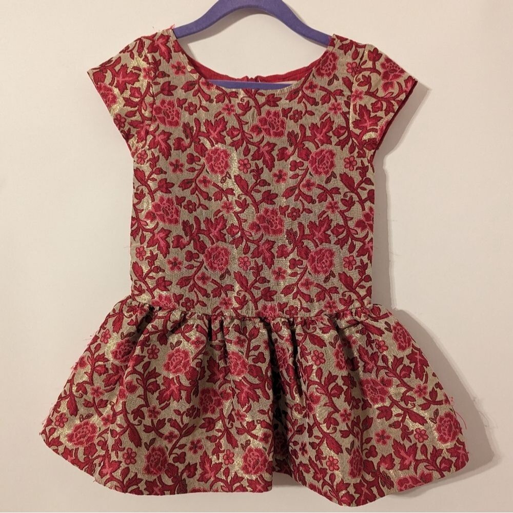 Peek Girls Annette Magenta Gold Metallic Embroidered Dress